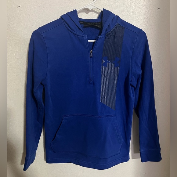 UNDER ARMOUR Classic Logo Lightweight Hooded Quarter Zip Blue Grey Boy's Size M - Picture 1 of 6